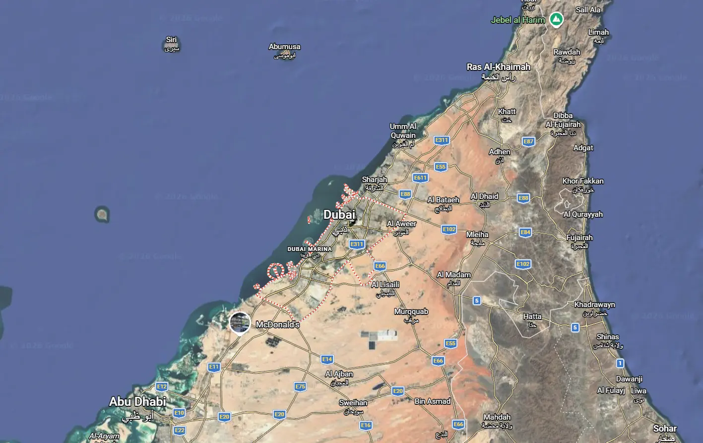 Expert Movers Dubai service area map across the UAE